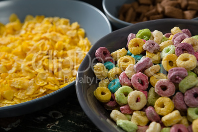 Bowl of froot loops and cornflakes