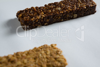 Granola bars on white background