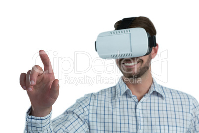 Man gesturing while using virtual reality headset