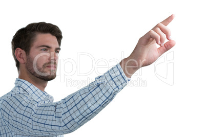 Man pretending to touch an invisible screen