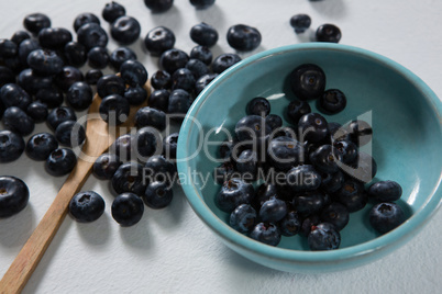 Blueberries in a bowl on white background