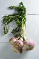 Overhead view of  turnips on table