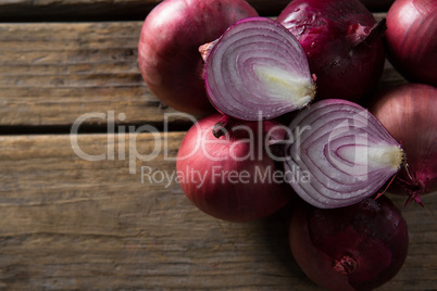 Onions on a wooden table