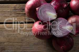 Onions on a wooden table