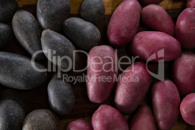 Sweet potatoes on a wooden table