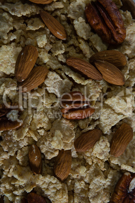 Close-up of flakes and almond