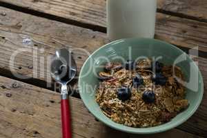 Muesli and blueberries in bowl