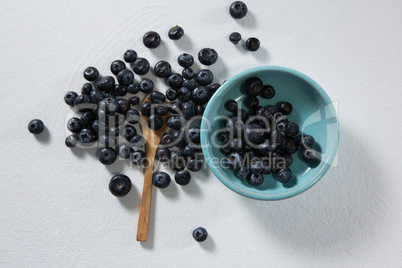 Blueberries in a bowl on white background