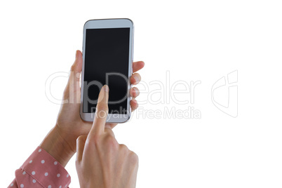 Womans hand using mobile phone