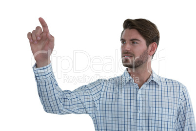 Man pretending to touch an invisible screen