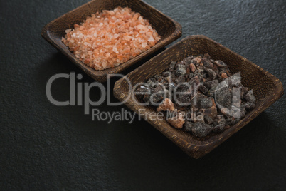 Halite and black salt in bowl