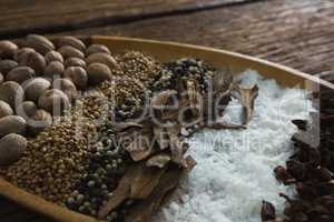 Various spices arranged in tray