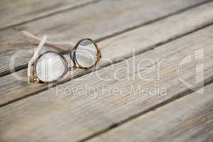 Close up of eyeglasses on table