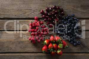 Various fruits on wooden table