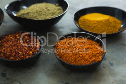 Various spices powder in bowl