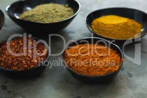 Various spices powder in bowl