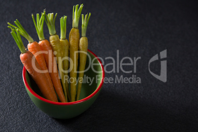 Carrots in bowl on black background