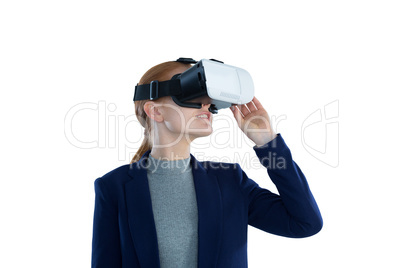 Young businesswoman wearing vr glasses