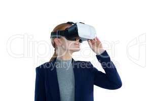 Young businesswoman wearing vr glasses