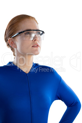 Young businesswoman using smart glasses