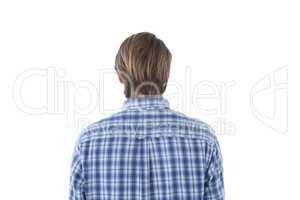 Rear view of businessman wearing checked pattern shirt