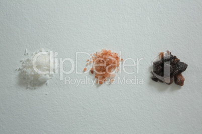 Various salts on white background