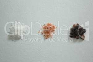 Various salts on white background
