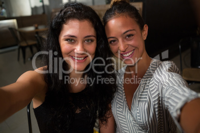 Happy friends posing in restaurant