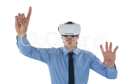 Businessman gesturing while wearing futuristic glasses
