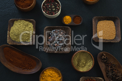 Various type spices on bowl