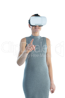 Smiling businesswoman wearing futuristic glasses