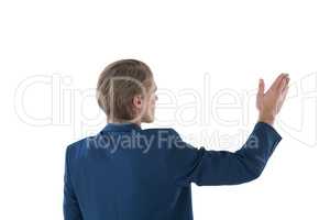 Rear view of businessman gesturing during presentation
