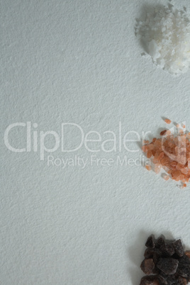 Various salt on white background