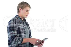 Side view of businessman using tablet pc