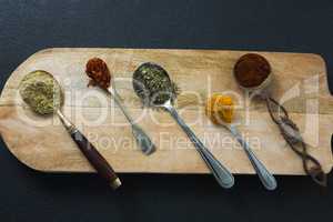 Various spice powders in a spoon
