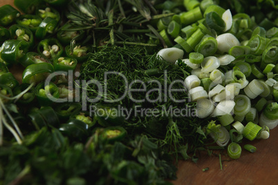 Various herbs on a chopping board