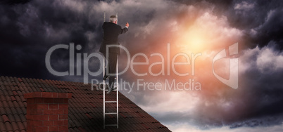 Composite image of mature businessman climbing career ladder