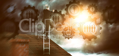 Composite image of mature businessman climbing career ladder