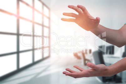 Composite image of hands gesturing against white background