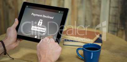 Composite image of payment declined and limit reached text on phone screen