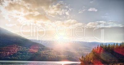 Scenic view of mountains during sunrise