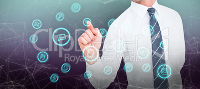 Composite image of businessman pointing with his finger