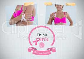 Think pink text and Breast Cancer Awareness Photo Collage