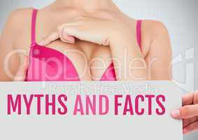Myth and facts Text and Hand holding card with pink breast cancer awareness woman