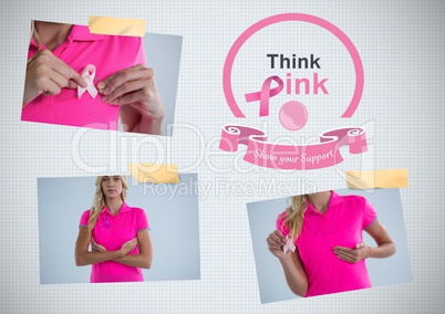 Think pink text and Breast Cancer Awareness Photo Collage