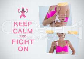 Keep calm and fight on text and Breast Cancer Awareness Photo Collage