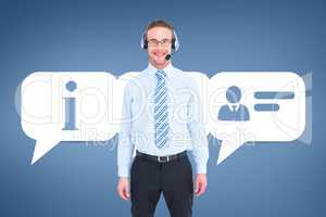 Customer care assistant man against customer care background