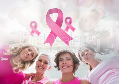 Pink ribbons with breast cancer awareness women