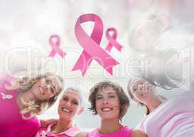 Pink ribbons with breast cancer awareness women