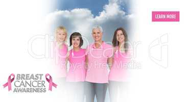 Learn more button with Text on Breast cancer awareness women with sky clouds background